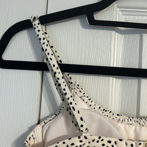 XHILARATION Large Smocked Bralette Bikini Top Cream Black Polka Dots Padded - Picture 5 of 8